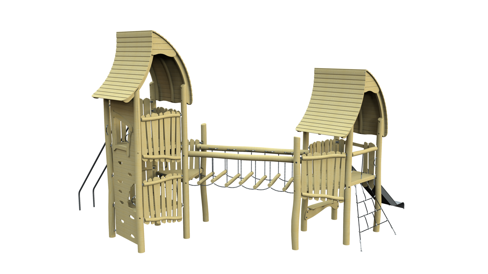 Детский игровой комплекс Двойная Башня с изогнутой крышей - фото - 1